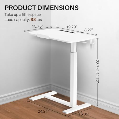 Overbed Bedside Table with Wheels,Tiltable Hospital Bed Table, Pneumatic Adjustable Overbed Table, Rolling Laptop Desk, Mobile Standing Desk for Bed, Couch, or Hospital Use - color: White