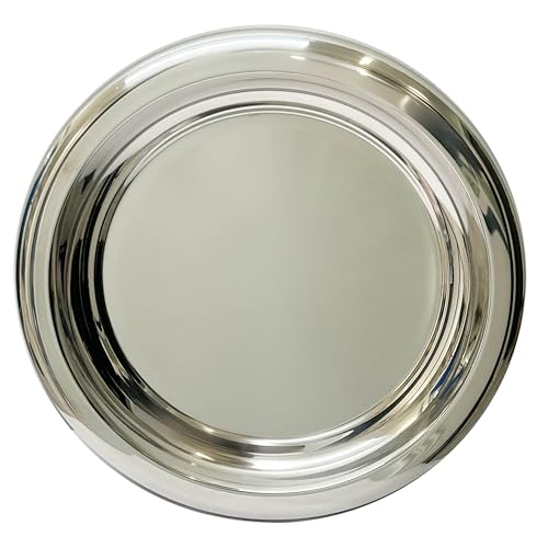 Stainless Steel Round Serving Tray,Metal Decorative Tray,Display Serving Platter for Wine and Glasses,12 Inches - size: 12"