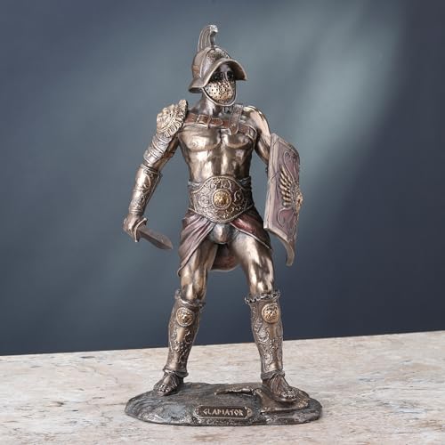 Veronese Spartacus Roman Gladiator Wielding Sword and Shield Statue - size: 10.25inch