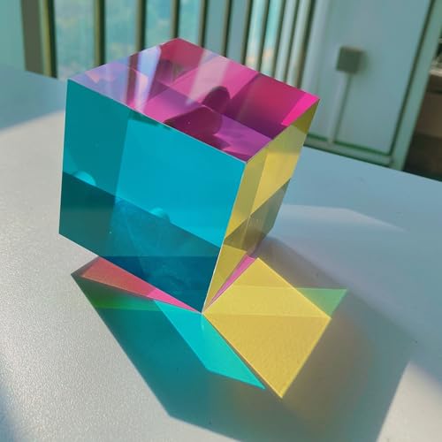 CMY Colorful Cube, 3.93 inch (100mm) Acrylic Mixing Color Cube Prism for Physics Education Learning and Office Desktop Decor, Scientific Toys and Gifts for Kids - size: 100mm