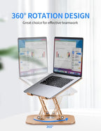 AOEVI Adjustable Laptop Stand with 360 Rotating Base, Computer Stand for Laptop Ergonimic Foldable Laptop Riser for Desk Compatible with MacBook Pro/Air Notebook up to 16 Inches, Gold - color: Gold