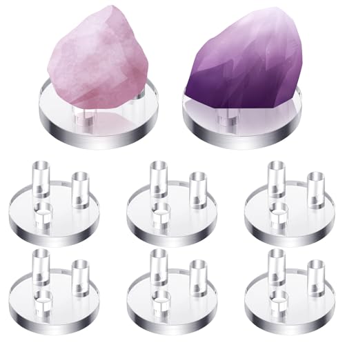 Jetec 8 Pcs Rock Display Stands - 3 Peg Clear Acrylic Easels & Holders for Fossil, Coral, Geodes, Agate