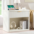LEYAOYAO 31" Wide Fluted Nightstand with Charging Station, Oversized Extra Large 1 Drawer Night Stand with Golden Handle, White Wood Bedside Table Tall End Tables,for Bedroom, Living Room, Hallway - color: White, size: 1 Drawers