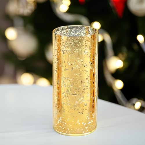 WGVI Hurricane Candle Holder Sleeve, W: 5", Ht: 10", Gold Speckled Glass Cylinder Open Both Ends, Chimney Tube Shade, 1 Piece - size: 5x10"H