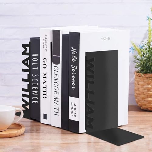 Personalized Name Bookends Decorative 2 Pcs, Metal Book Ends for Shelves, Modern Heavy Duty Bookend Stopper, Custom Last Name Book Shelf Holder for Home Office Study Room, Desk Book Organizer - color: Color10 Monogram