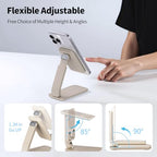 iWALK Magnetic Cell Phone Stand for Desk, Angle and Height Adjustable Mobile Phone Holder, Foldable Magnet Stand for iPhone 17 16 15 14 13 12 Pro Max and iPad, Cell Phone Holder, Light Brown - color: LightBrown