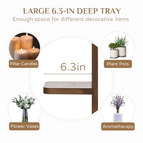 Large Candle Sconces for Farmhouse - 19.7 Inch Wood Candle Holder Wall Decor Set of 2 - Rustic Wall-Mounted Floating Shelf for Fireplace Mantel Bedroom Living Room - color: Brown, size: 19.7in x 6.3in