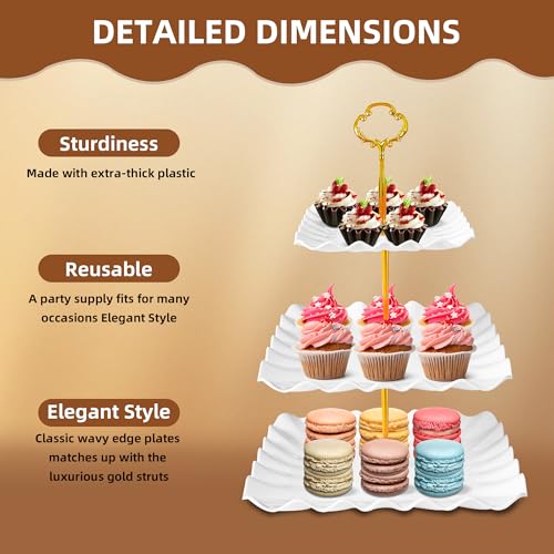 10 Pack Dessert Table Display Set - 4 x Three-Tier Square Cupcake Stands and 6 x Serving Trays, Elegant Tableware for Cakes, Cupcakes, Pastries, and Snacks, Perfect for Parties (Black) - color: Black