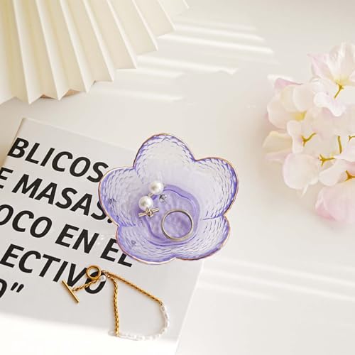 Gifts for Women Flower Jewelry Ring Dish Tray,Decorative Glass Trinket Dish,Room Decor Aesthetic, Modern Accent Tray for Vanity Friendship Christmas Birthday Gifts for Women (Lavender Purple) - color: Lavender Purple