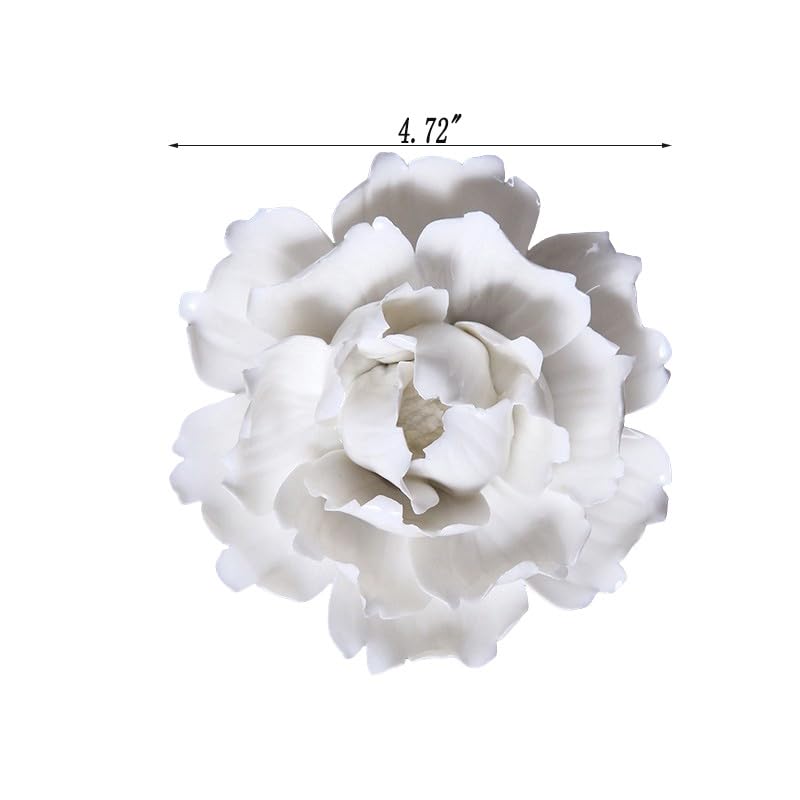 Ceramic Flower Wall Decor Handmade 3D Wall Art Hanging Sculpture White Flower Wall Decor Peony 4.72" (Large) - color: White, size: Large