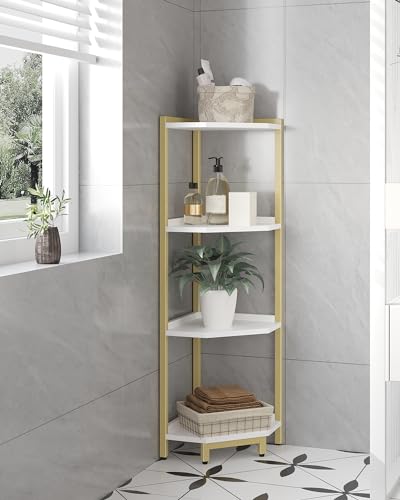 Hzuaneri Corner Shelf Stand, Corner Bookshelf, Storage Standing Shelf Unit with Metal Frame, Plant Stand, Bookcase for Living Room, Home Office, Bedroom, 4-Tier White Gold CS05803A - color: White Gold, size: 4 Tier