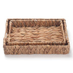 Water Hyacinth Rectangular Serving Tray for Coffee Table Natural Storage Baskets with Handles for Home and Kitchen Decor Set of 2