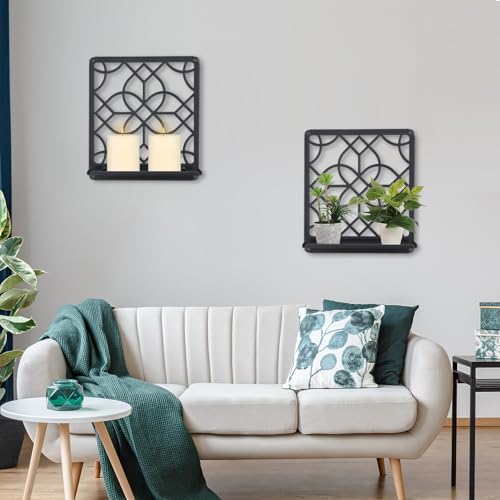 OYEFLY Metal Wall Candle Holder,Black Farmhouse Rustic Wall Art Decor (Style 1, Medium) - size: Medium