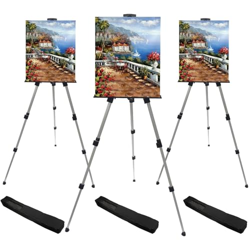 RRFTOK Art Painting Display Artist Easel Stand,Aluminum Metal Tripod Adjustable Easel for Painting Canvases Height from 17 to 66 Inch,Carry Bag for Table-Top/Floor Drawing and Displaying(3pack). - style: 66S 3-pack