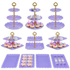 Pack of 10 NWK Cake Stand Set, with 3 x Two-Tier and 3 x Three-Tier Cupcake Stands, 4 x Appetizer Trays, 1 x Tablecloth for Birthday Bridal Baby Shower Party (Purple) - color: Purple