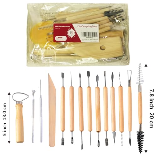S & E TEACHER'S EDITION 19 Pcs Pottery Tools & Clay Sculpting Tools, Double Sided Ceramic Clay Carving Tool Set for Pottery Modeling Smoothing. - size: 19 PCS