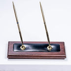 Dacasso Luxury Walnut & Black Leather Double Pen Stand with Rolling Ball Pen - Executive Desk Decor and Elegant Organizer
