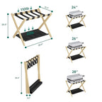 Smuxee Natural Bamboo Luggage Rack for Guest Room, Foldable Suitcase Stand with Storage Shelf, Easily Assembled Luggage Stand with 5 Nylon Straps for Guest Room Bedroom Hotel - color: Natural 1PCS