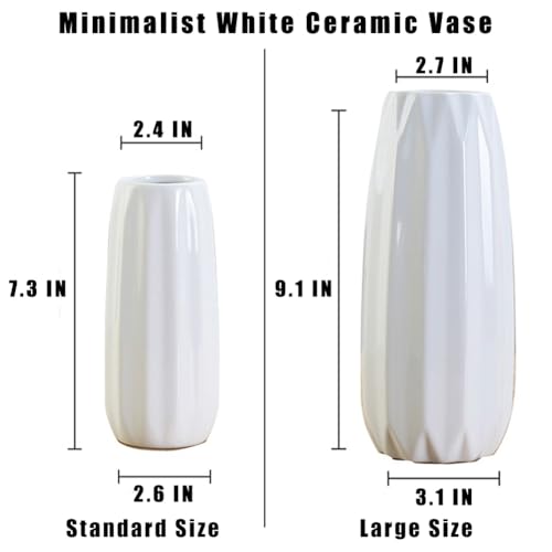 White Ceramic Vase 7.3 Inch - Glossy Minimalist Nordic Flower Vase for Home Decor, Perfect for Dried/Fresh Flowers, Wedding Centerpiece, Housewarming Gift for Christmas, Mother’s Day, Valentine’s Day - color: White