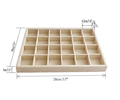 Premium Grade Beige Velvet Jewelry Organization Tray 24 Grids Removable and Rearrangeable Dividers Drawer Insert Closet Organizer Stackable - color: 24 Grid Jewelry Tray