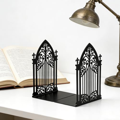 Book Ends, Bookends, Book Ends for Shelves, 2Pair Non Skid Metal Book Divider Decorative Holder, Abstract Art Desgin Book Stopper Supports for Office, Home (3 Pairs Gothic Bookends) - color: 3 Pairs Gothic Bookends
