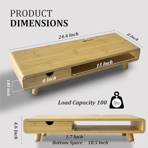 Homerays Monitor Stand with Drawer, Exquisite Computer Monitor Stand for Desk, Ergonomic Wood Monitor Stand Riser for Computer,Laptop,Printer,TV,Upgrade Bamboo - color: Upgraded Bamboo