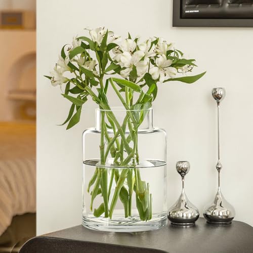 Clear Glass Vases Flower Vases for Centerpieces 9" Large Glass Cylinder Vase for Home Wedding Party Events Office Entryway Décor (Transparent) - color: Transparent