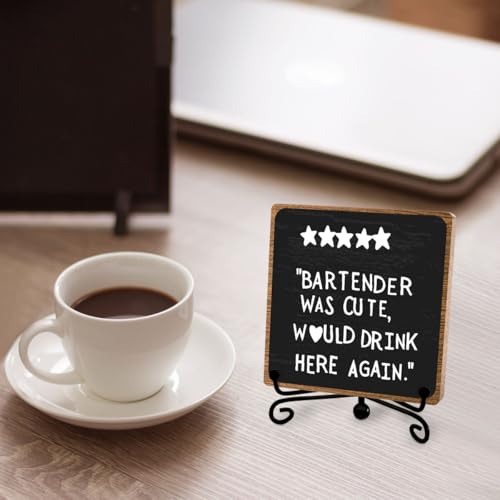 Funny Home Bar Plaque, Wooden with Stand, Bar Table Decorations, Desk Shelf Decor Supplies - style: Bar Sign