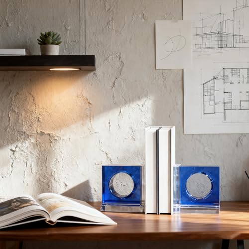 Kitcom Handmade Crystal Bookends Square, 1 Pair of Decorative Tabletop Bookends for Office, Home, Desk,Sky Blue - color: Sky Blue