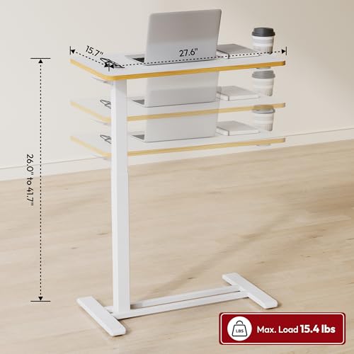 SANODESK Medical Adjustable Overbed Bedside Table with Hidden Casters, Pneumatic Mobile Laptop Computer Standing Desk Cart Overbed Table with Tray, Hospital and Home Use(27.6" W x 15.7" D, White) - color: White, size: Small