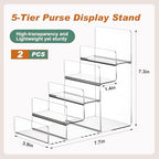 Kathfly 2 Pack Acrylic Display Stand for Purses & Wallets, Clear Riser Organizer Shelf for Perfume, Sunglasses, Cosmetics, Tiered Countertop Vendor Display for Fairs, Retail (5-tier) - size: 5-tier