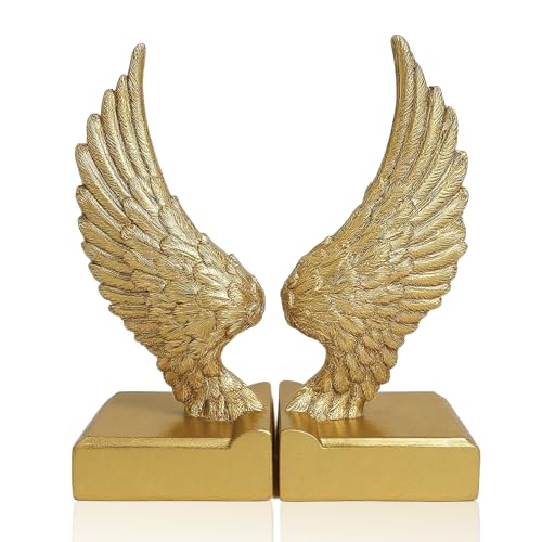 Vintage Gold Bookends with Angel Wings Decor, Home Decor for Book Shelf Table & Desks,1 Pair/2 Piece for Men Women - color: Gold Angel Wings