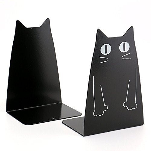 TOBSON Cute Cat Heavy Duty Bookend Nonskid Bookends Art Decoration,A Pairs(Black) - color: Black