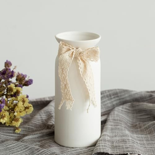 H&Zebrabro Modern Matte Ceramic Vase with Natural Clay Texture, Minimalist White Flower Vase for Home Decor, Table Centerpieces, Living Room and Bedroom Decoration (Small)