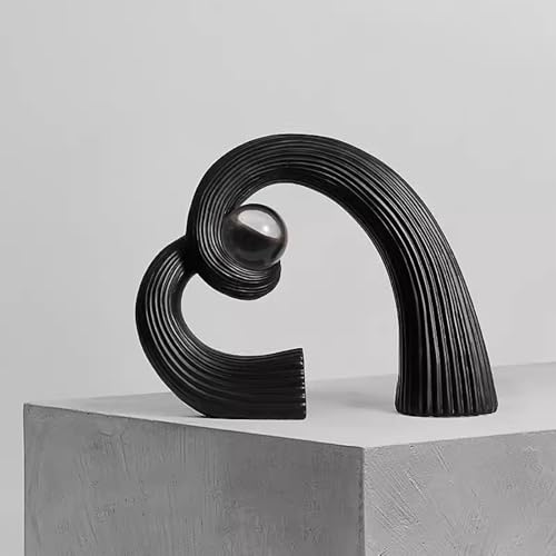 Modern Black and White Ceramic Sculpture - Abstract Art Centerpiece for Dining Table, Coffee Table Decor, Home & Office (Black) - color: Black