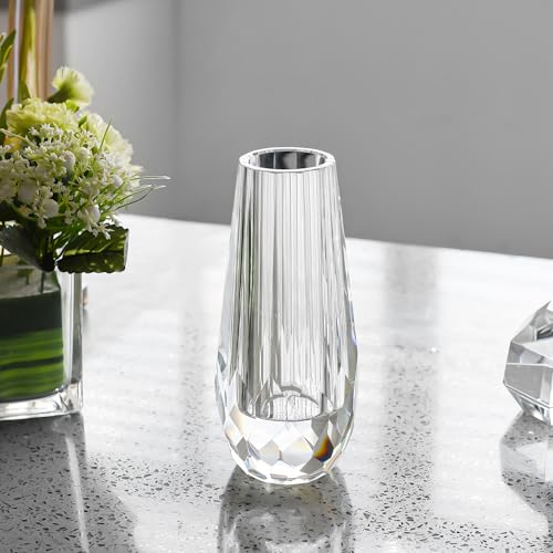 Crystal Flower Bud Vase Decorative Vase for Home or Dinner Table Outline Dimensions W3.1 x H7.1 with Gift Box - size: 8x18cm