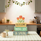 Spring Decoration Wooden Tiered Tray Decor – Tulip Blossoms Spring Stacked Block Sign with Floral Accent – Farmhouse Tabletop Spring Decor for Shelf Mantel Seasonal Home Display - style: Tulip