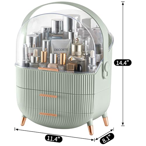 CANITORON Makeup Organizer,Skincare Organizer with 2 Drawers and Transparent Cover,Cosmetic Display Case for Vanity Organizer and Bathroom Countertop Storage.(Sage Green) - color: Sage Green