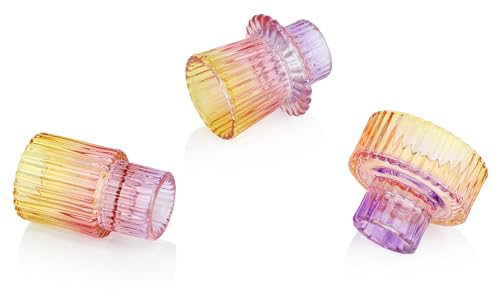 Vixdonos Glass Candlestick Holders Tealight Candle Holders for Table Centerpieces, Wedding Decor and Dinner Party (3 Pcs, Purple-Pink-Yellow) - color: Purple-pink-yellow, size: 3 Pcs