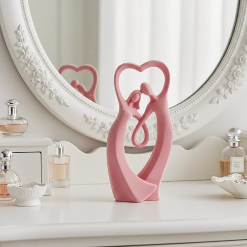 Romantic Love Couple Statue for Wedding, Velvet Flocked Sculpture Modern Abstract Art Figurine Spring Decor for Home, Living Room, Bookshelf, Table Decor (Pink) - color: Couple01-pink