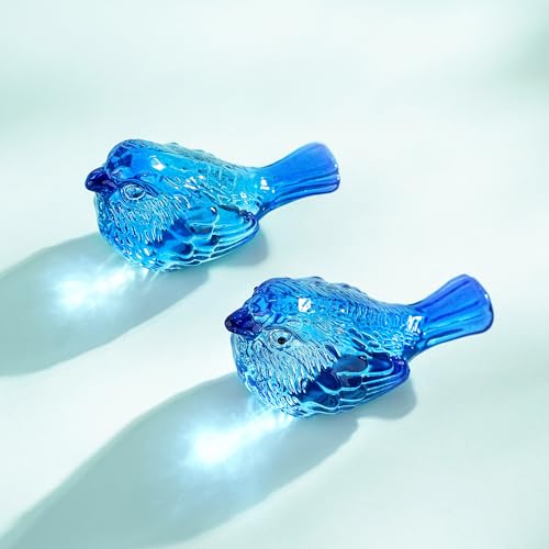 QFkris 3" Small Bird Statues Home Decor Accents 2 Pack Blown Glass Birds Decor for Tabletop, Office Desk, Living Room, Coffee Table, Shelf, Bookshelf (2 PCAK) - style: 2Pack Blue