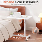 GTPLAYER Mobile Small Standing Desk, Sit Stand Portable Rolling Laptop Desk with Lockable Wheels, Adjustable Height Overbed Bedside Table Computer Workstations, White - size: 24x16in (Non-Tiltable)