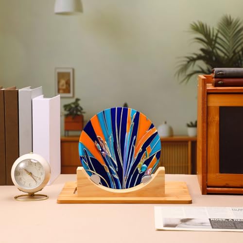 AceOrbit 2 Pcs 8 Inch Wood Adjustable Round Glass Display Stands Easel for Glass Art Creations Stained Photos Ceramic Tiles Plaques Collectibles Home Office Trade Show