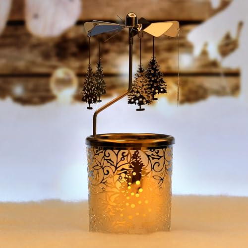 iLaJao Rotary Tea Light Carousel Angel Rotary Candle Holders Spinning Tealight Holders Christmas Decoration for Tabel Centrepieces Gift for Mom Women Wife Birthday-6 ¼ Inch Tall (Tree) - color: Tree