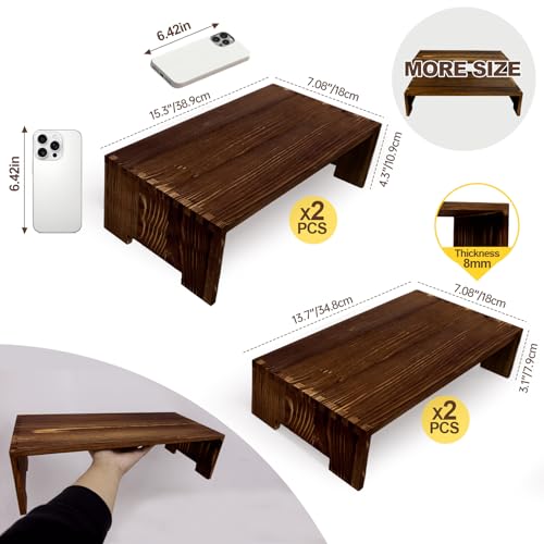 Yikaroeli 4Pcs Large Display Riser Wood Risers Cupcake Display Stand 2 Tier Racks Rectangular, 2 Set Perfume Decorative Display Dessert Stands for Vendors Event (Large/2Pack Brown)