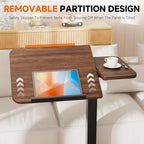 GTPLAYER Overbed Bedside Table with Wheels,Tiltable Hospital Bed Table Over The Bed, Pneumatic Adjustable Rolling Laptop Desk, Mobile Standing Desk for Hospital and Home Use (Walnut) - color: Walnut