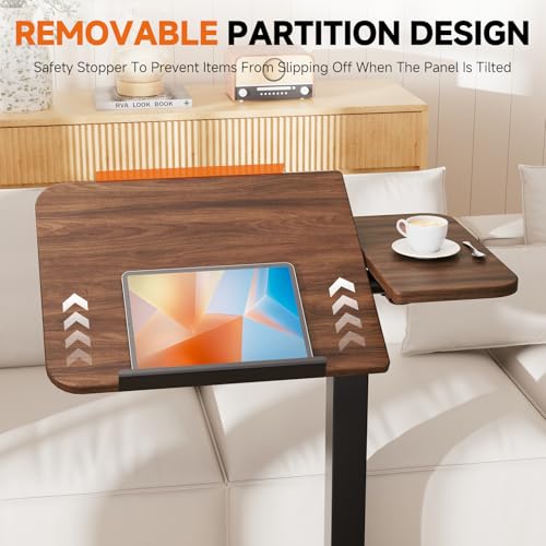 GTPLAYER Overbed Bedside Table with Wheels,Tiltable Hospital Bed Table Over The Bed, Pneumatic Adjustable Rolling Laptop Desk, Mobile Standing Desk for Hospital and Home Use (Walnut) - color: Walnut