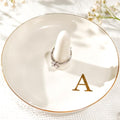 Ceramic Initials Jewelry Tray Ring Dish With Personalized A-Monogrammed Engagement Wedding Gifts, for Birthday Mother's Day for Women, Ceramic White 4.7" x2.4" - style: A