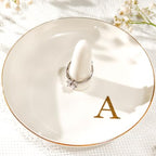 Ceramic Initials Jewelry Tray Ring Dish With Personalized A-Monogrammed Engagement Wedding Gifts, for Birthday Mother's Day for Women, Ceramic White 4.7" x2.4" - style: A