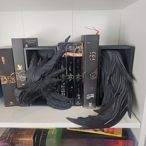 Dragons Awakening Book End – Fantasy Book Nook Insert for Dragon Readers – Unique Home Decor for Bookshelves & Libraries (Head and Tail - Shadow Dragon) - color: Head and Tail - Shadow Dragon